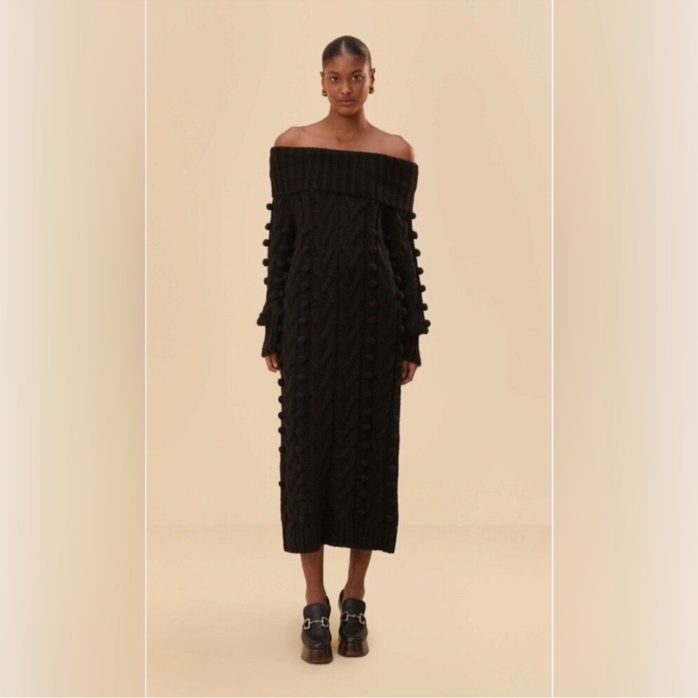 Farm Rio Cable Knit Pom Pom midi sweater dress